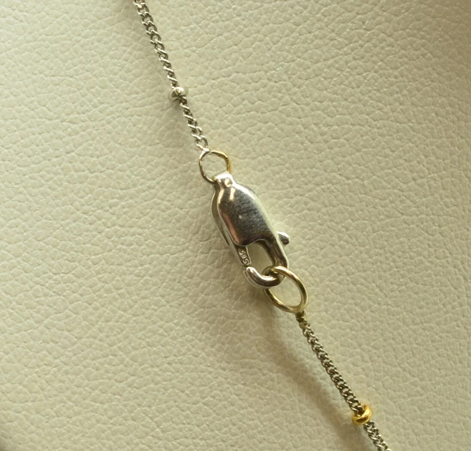 Cadena bordillo con cuentas de oro amarillo y blanco de 14k con colgante de cruz oro de 18,25"-2037 Foto 3 de 3