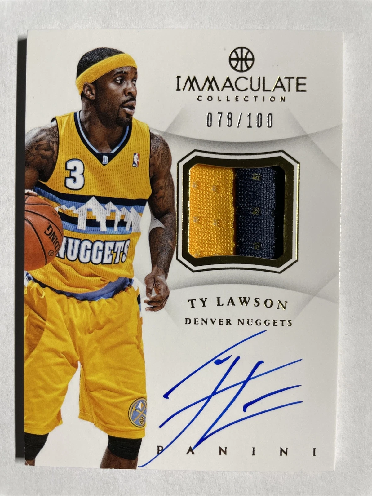 2012-13 Immaculate TY LAWSON 2 Color Gu Patch On Card Auto /100 Denver Nuggets