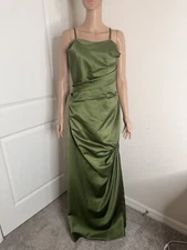Impression Sheath cowl neck sage green silk Satin evening dress in size 14.