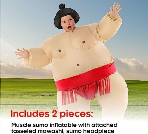 Kids Red Inflatable Sumo Wrestler Costume Boys Blow Up Fat Suit Halloween O/S - Picture 3 of 6