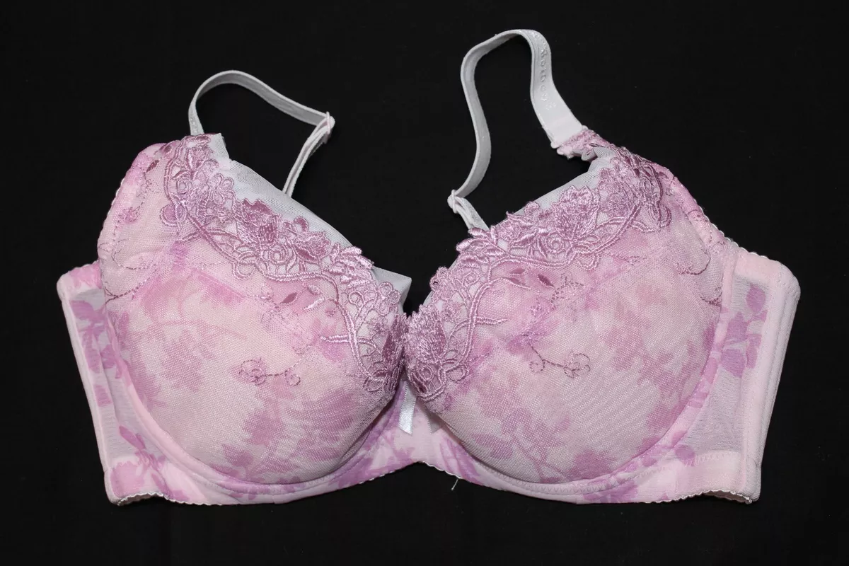 Pink with net+embroidered lace underwire push-up Bra- bow detail - Size 28C
