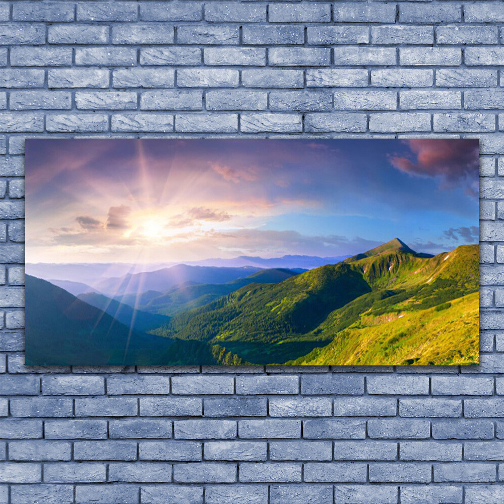 Photo sur toile montagnes et prairie verte 140x70 cm pour décoration moderne