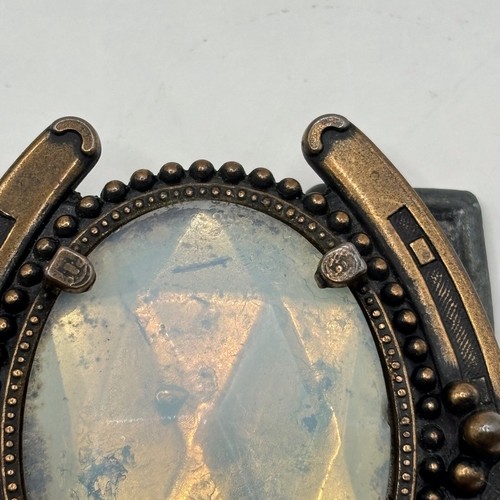 Vintage Horseshoe Good Luck Belt Buckle Cowboy Western Look Metal Stone Middle - Picture 3 of 14
