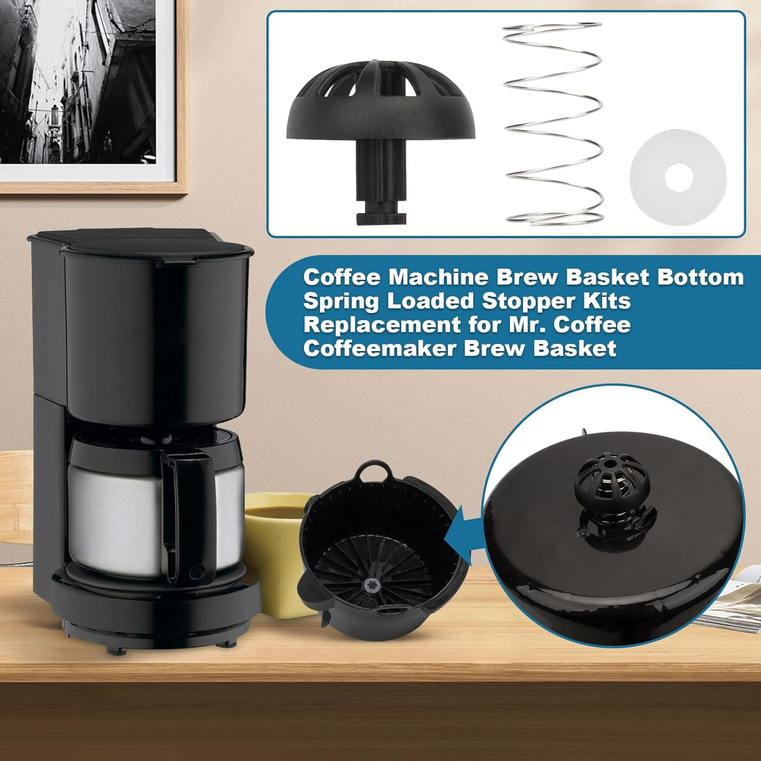 Coffee Machine Brew Basket Bottom Spring Loaded Stopper Kits(1 Pack