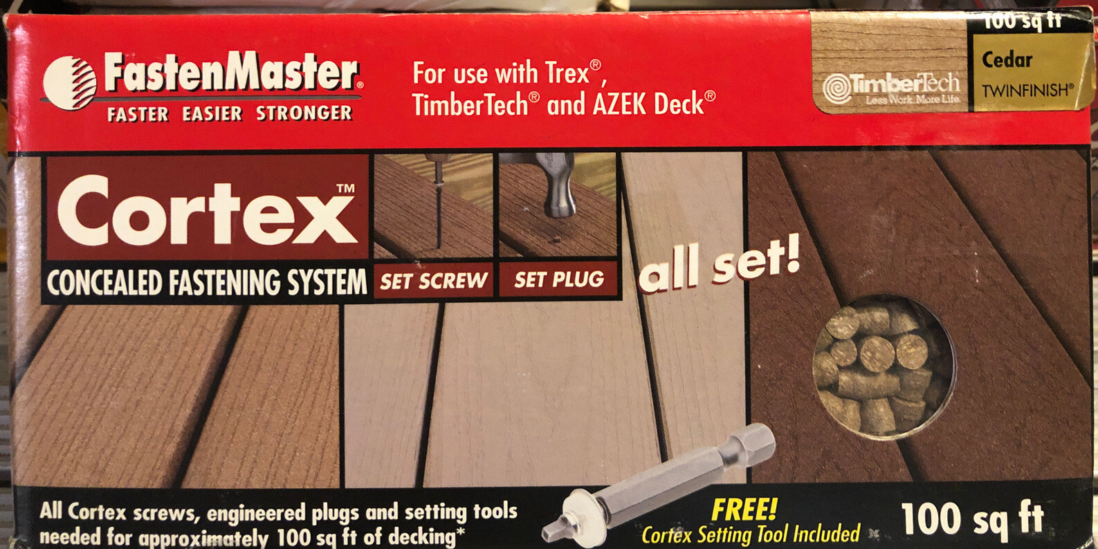 (100 sq ft) FastenMaster CEDAR Cortex Deck Concealed Fastening Timbertech Enterprise Data