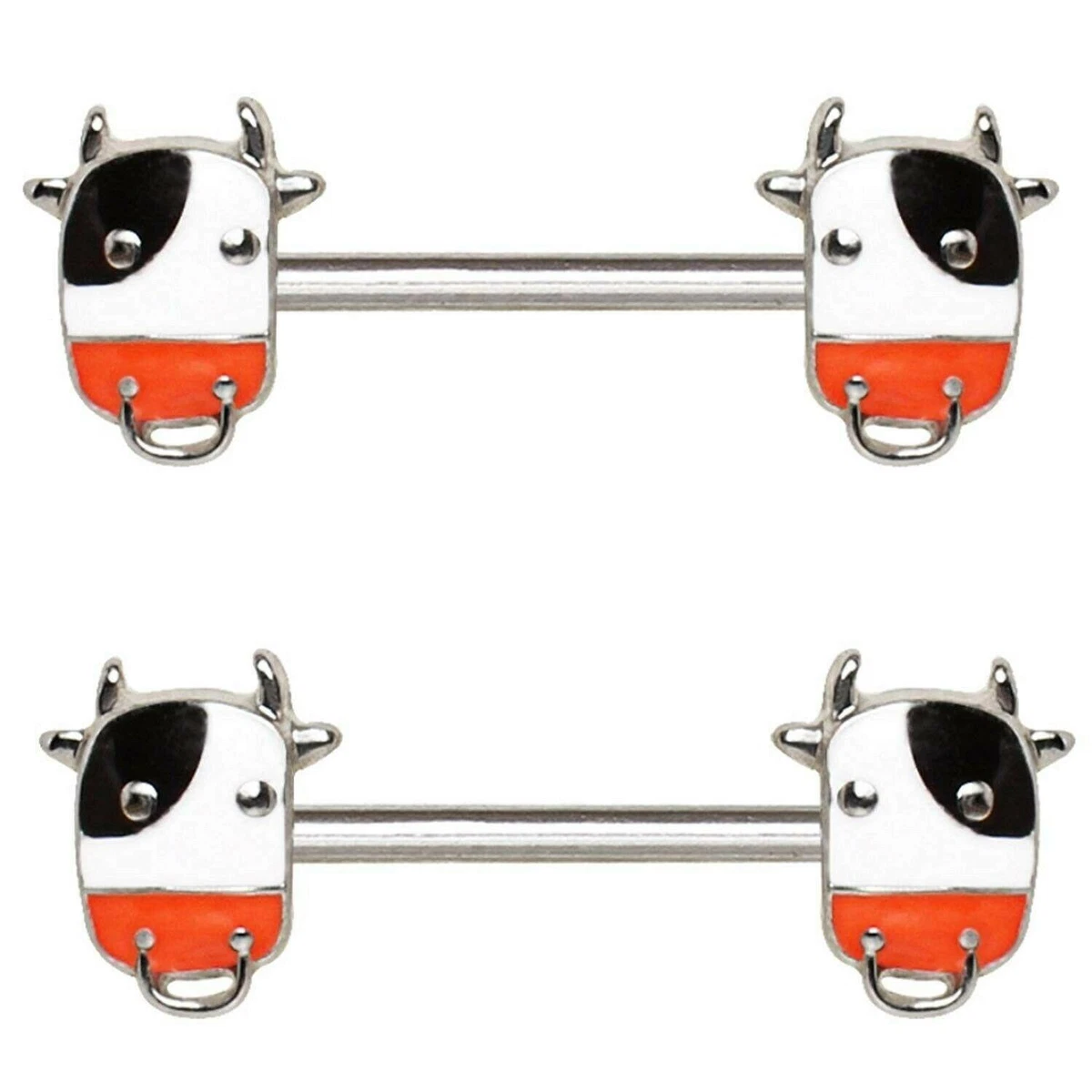 Pair of Pierced Cow Nipple Piercing Rings Steel Barbells 14G 9 16