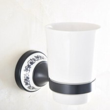 Oil Rubbed Brass Wall Mount Bathroom Toothbrush Holder  One Ceramic Cups 2ba293