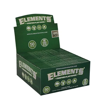 RAW SPORTS New ELEMENTS GREEN KING SIZE SLIM Rolling Papers Skin Genuine 1 5 10 25 50