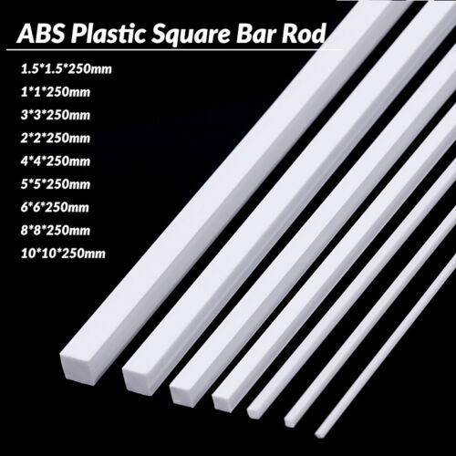 White ABS Plastic Rod Square Solid Bar DIY Model Building Long 250mm Multi Sizes - Afbeelding 1 van 10