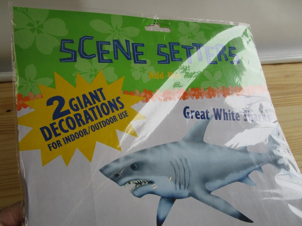 Gran Setter de escena de tiburones blancos niños fiesta pared telón de fondo peces mandíbulas de océano Foto 2 de 4
