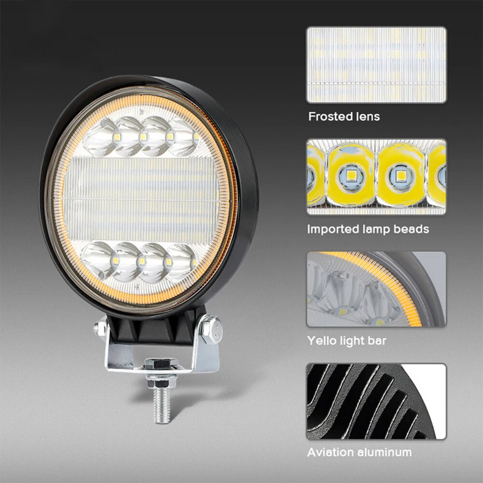 Pair 5"Round LED Work Lights Bar Spot Flood For Offroad Driving Fog Lamp Amber - Image 4 of 4