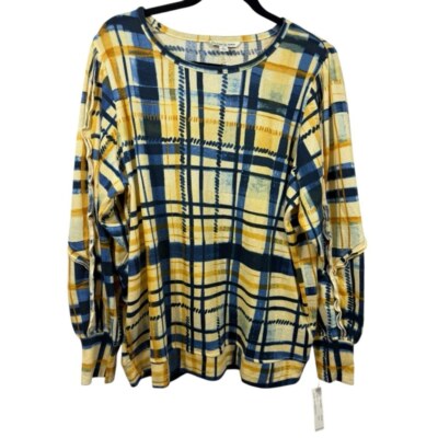 Zac & Rachel Plaid Sweater Knit Pullover Blouse Top 1X