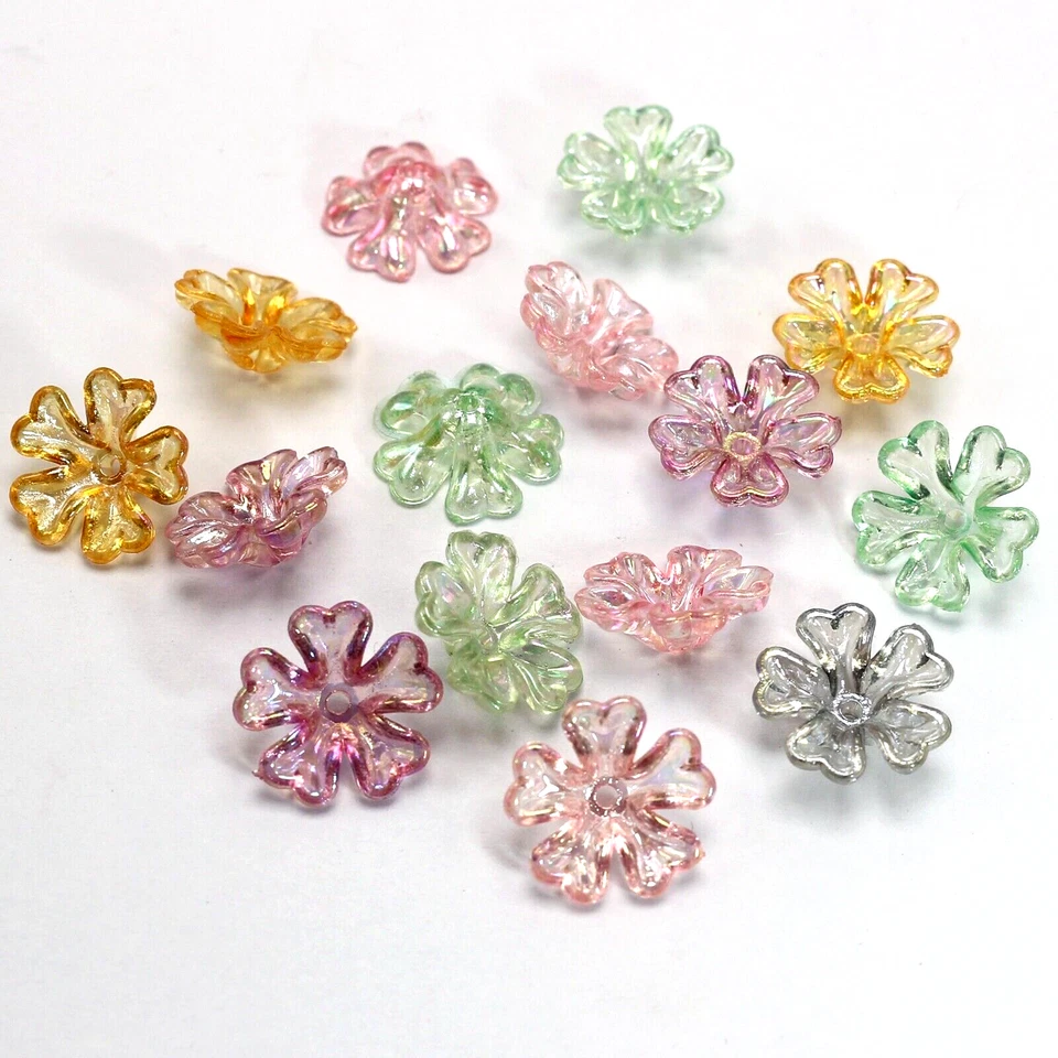 100 contas de flores AB transparentes de cores mistas tampa 16mm furo central costura artesanato - Imagem 3 de 4