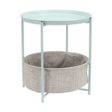 Amazon Basics Round Storage End Table, Side Table with Cloth Basket - Mint Green