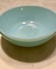 Pair VINTAGE FIRE KING  TURQUOISE DELPHITE BLUE GLASS SERVING BOWLS