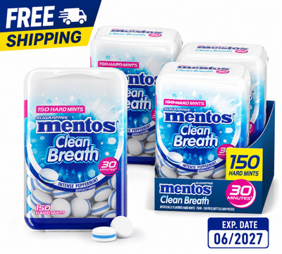 Mentos Clean Breath Sugarfree Hard Mint, 150Pc, Intense Peppermint ( 4 Bottles)