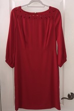 Talbots Red Sheath Dress Eyelet Neckline 3/4 Balloon Sleeve Women's Size 4 EUC 