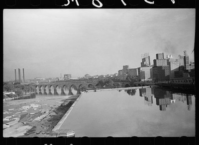 Minneapolis Minnesota 1939 Flour Mill District Mississippi River Bridges