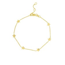 Six Star Stations Adjustable Bracelet Real 14K Yellow Gold Up to 7.25"