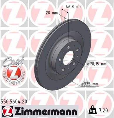 2x ZIMMERMANN Bremsscheibe COAT Z 550.5604.20 für TESLA MODEL Allrad Heckantrieb