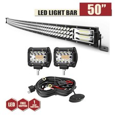 50 Inch 684W Curved Triple Row LED Light Bar Flood Spot Combo with 2x 4" Pods