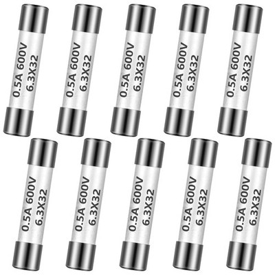 10 Pcs 0.5A 600V DMM Fast Blow Action 500mA Multimeter Fuses Brass Made Ceram...
