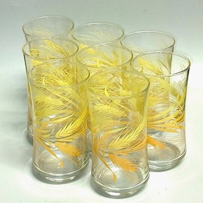 Libbey Golden Wheat Harvest Tumblers 16 oz Vtg Set of 8 Water Drinking Glass 5''