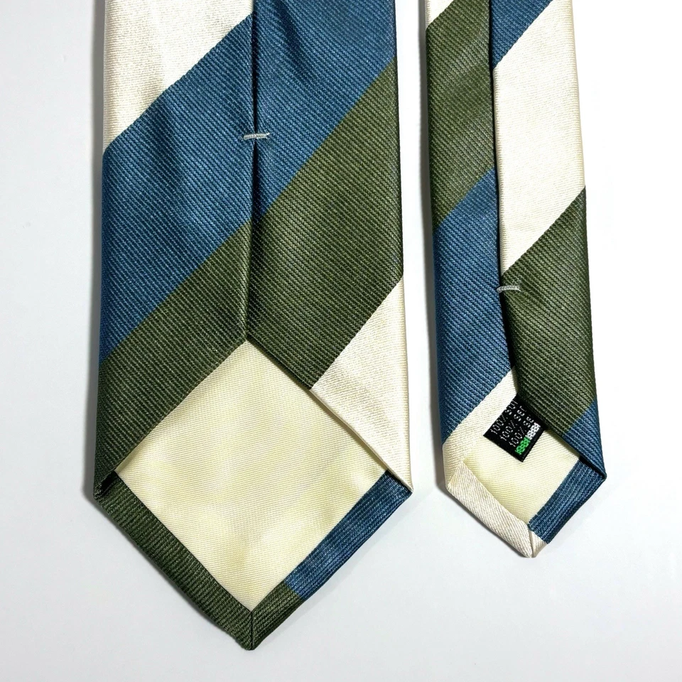 Corbata de seda a rayas azul/verde/marfil (hecha a mano en Italia) Foto 3 de 3