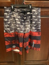 Pelagic Board Shorts Youth 27 Black Red Sharkskin American Flag Stripe Fishing