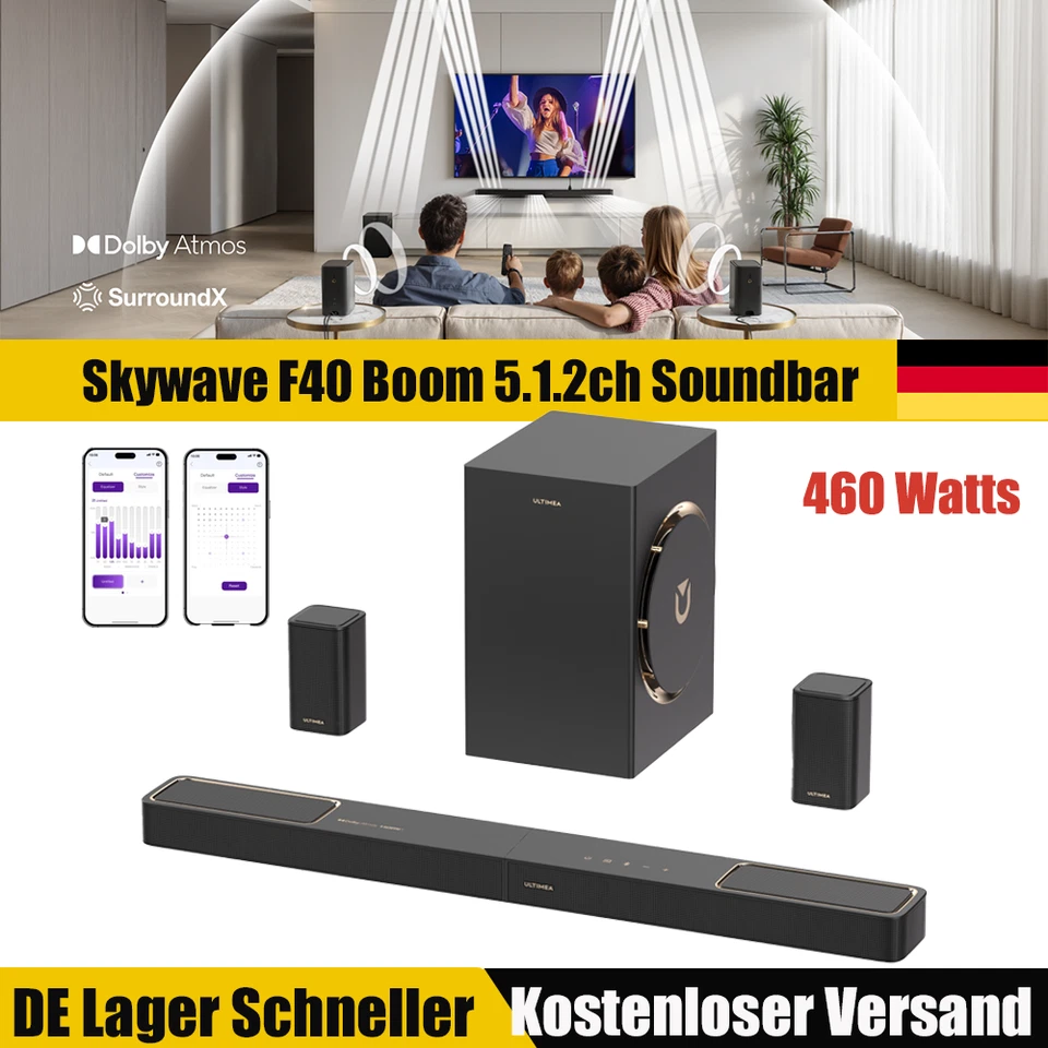 ULTIMEA 5.1.2 Dolby Atmos Soundbar mit Subwoofer & Surround Lautsprechern 460W
