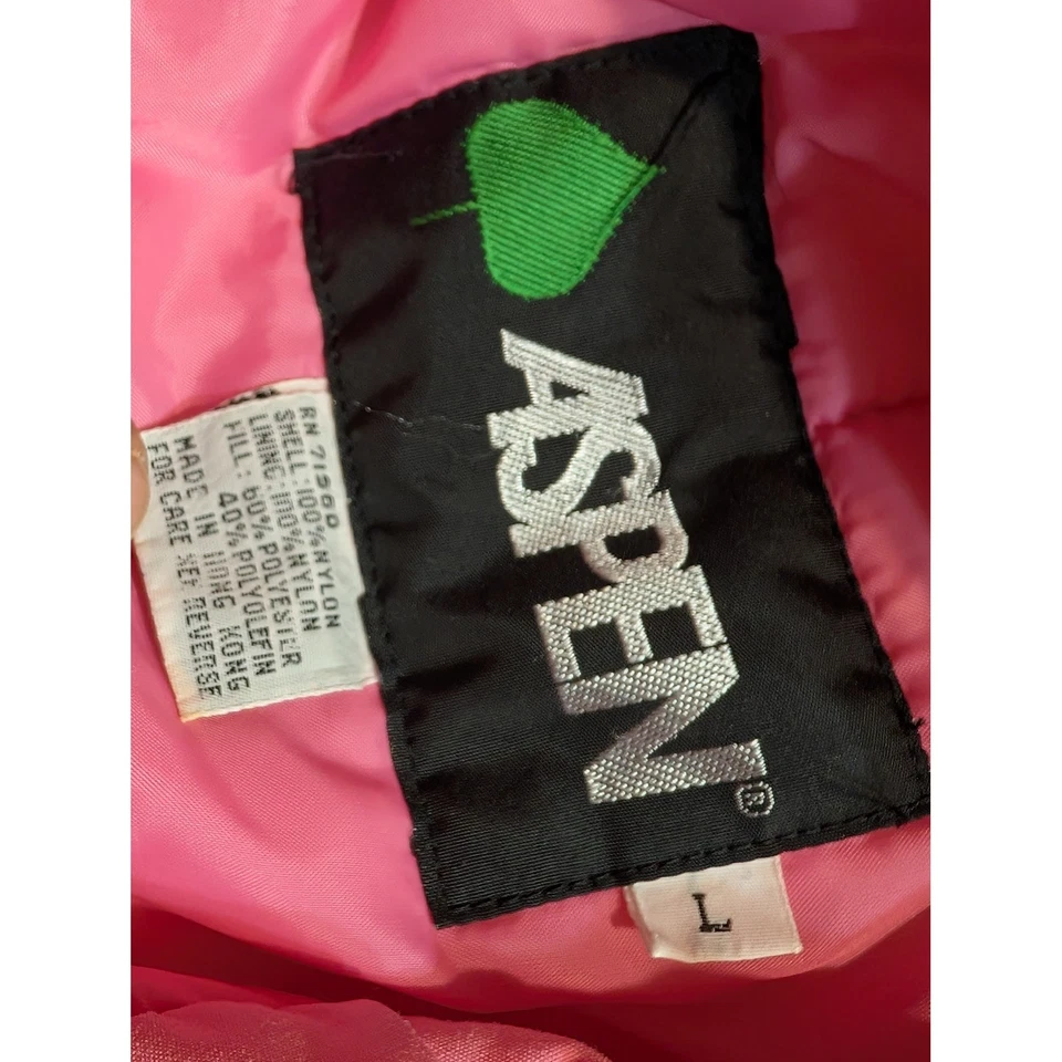 Chaqueta de esquí retro Aspen años 80 rosa crema verde azulado bloque de color acolchado cremallera completa talla L Foto 2 de 4