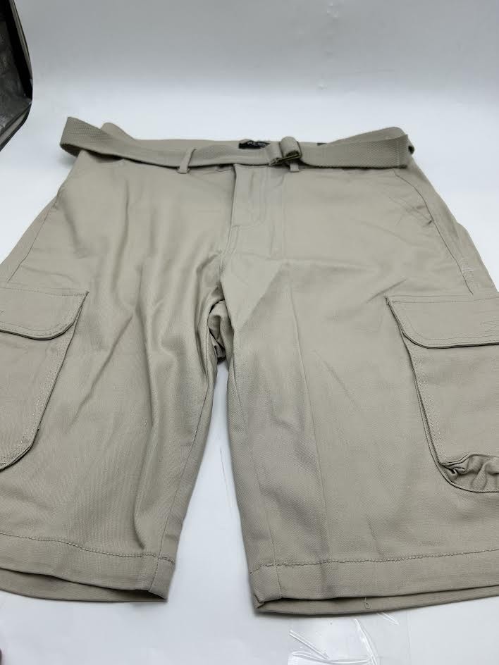 МУЖСКИЕ ШОРТЫ-КАРГО BLU ROCK SLIM FIT STRETCH С ПОЯСОМ - РАЗМЕР: ДЛЯ МУЖЧИН 32 - STONE