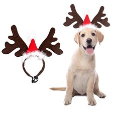 SOGAYU Christmas Dog Elk Reindeer Antler Headband Santa Hat Cap Pet White,Red