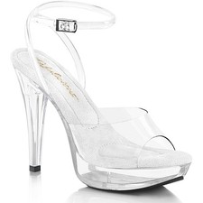 Pleaser Fabulicious Cocktail 506 Clear Platform Sandal Ankle Strap 5 Inch Heel