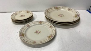 Zeh Scherzer Bavaria China Plate Set Floral Pattern Gold Rim 9 Pc Tableware