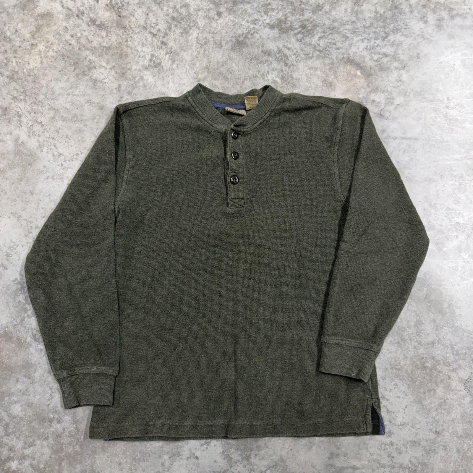 L.L. Bean Shirt Mens Small Green Thermal Waffle Henley Long Sleeve Tee Cotton