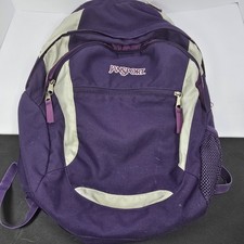Vintage JANSPORT Backpack Purple And White Bookbag Day Pack PADDED Straps & Back