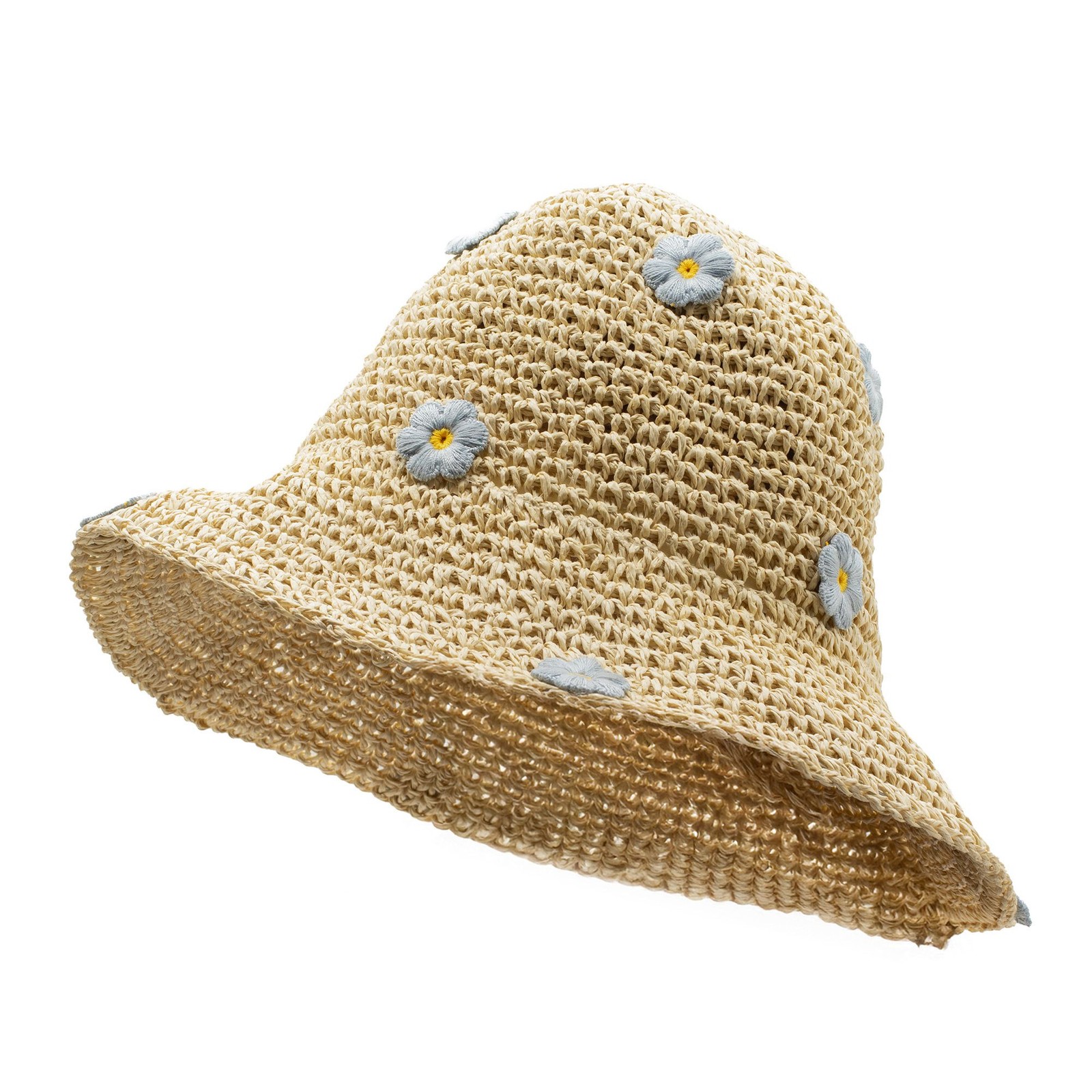 Blue Pirate Beige/Blue Nomad Sari Floppy Straw Sun Hat - & Flowers - Image 2