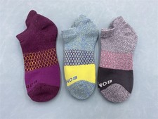 3 Pairs Bombas Honeycomb Multicolor Women's Tri-Block Ankle Socks Size M 8-10.5 