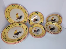 12 Philippe Richard Country View Rooster Yellow Place Setting For 4 Plates  Bowl