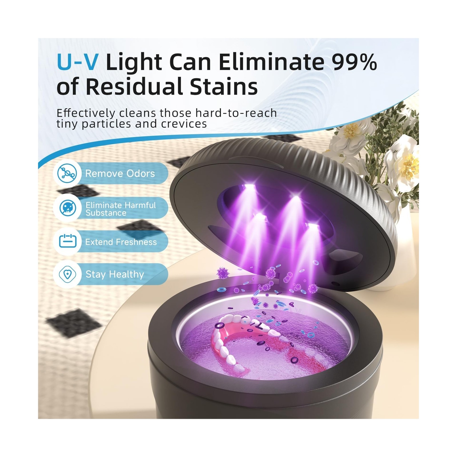 Ultrasonic Retainer Cleaner, 45kHz Retainer Cleaner Machine for Dentures, Mou...