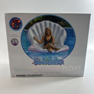 Pool Candy Giant Oyster Shell Lounge Pool Float & Glitter Pearl Beach Ball NWB