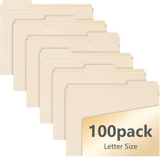 100 Pack Manila File Folders, 1/3-Cut Tab, Assorted Positions, Letter Size, 8.5X