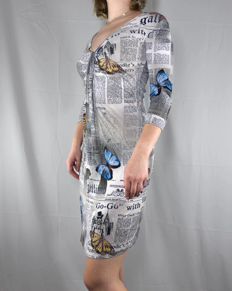 JOHN GALLIANO Iconic Newspaper Gazette Print colour tunic dress size 28/42 - Image 3 of 4