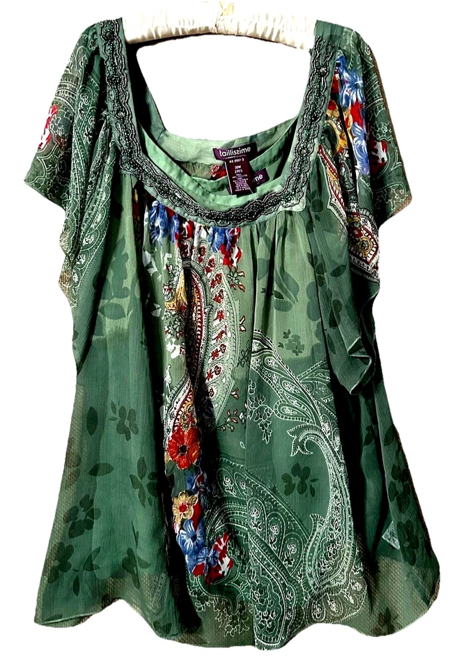 Blusa Taillissime Top 30 Verde Cachemira 2 piezas + Cuentas Cami Fairycore Talla Grande 30W Foto 2 de 4