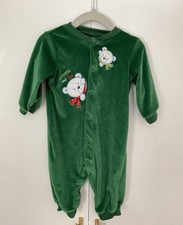 Vintage Baby Christmas Sleeper Green Velour Bears Size L 6-9 Months