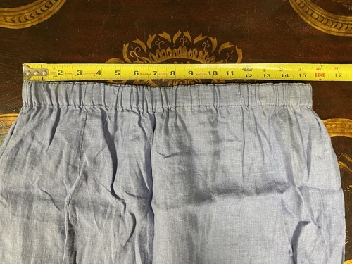FLAX Blue Linen Pull on Maxi Skirt Cinched Tie Back Cottage Coastal Lagenlook L - Picture 7 of 10