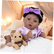  Reborn Baby Dolls Black American Girl - 18" Lifelike Newborn Doll with Purple