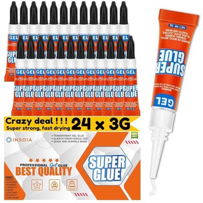Glue Gel Clear Non-Drip, 24 X 3G All Purpose Strong Adhesive Ca Glue Quick
