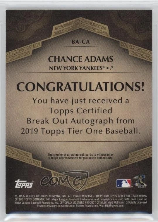 2019 Topps Tier One Break Out Bronze Ink /25 Chance Adams #BA-CA Rookie Auto RC - Image 2 of 2